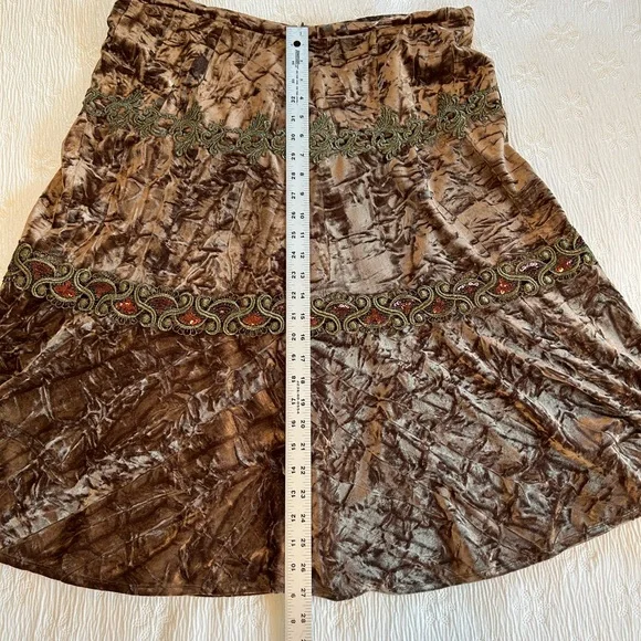 Vintage Velvet Midi Skirt brown gold size 16 embellished - Picture 14 of 14